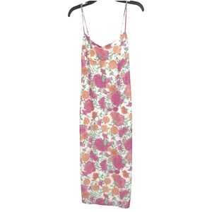 WAYF Floral Print Midi Dress Sleeveless Cami Slip Dress Pink Orange XS‎